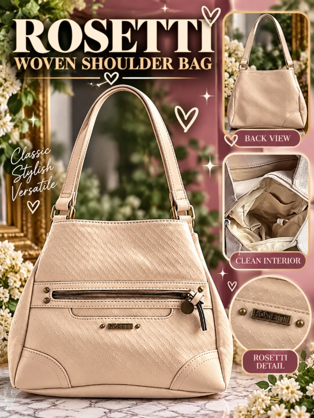 Rosetti Cream Woven-Texture Shoulder Bag
